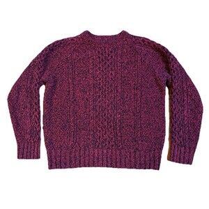 LL Bean Signature Mens Ragg Cable Knit Fisherman Sweater Size L Heavy Cotton EUC